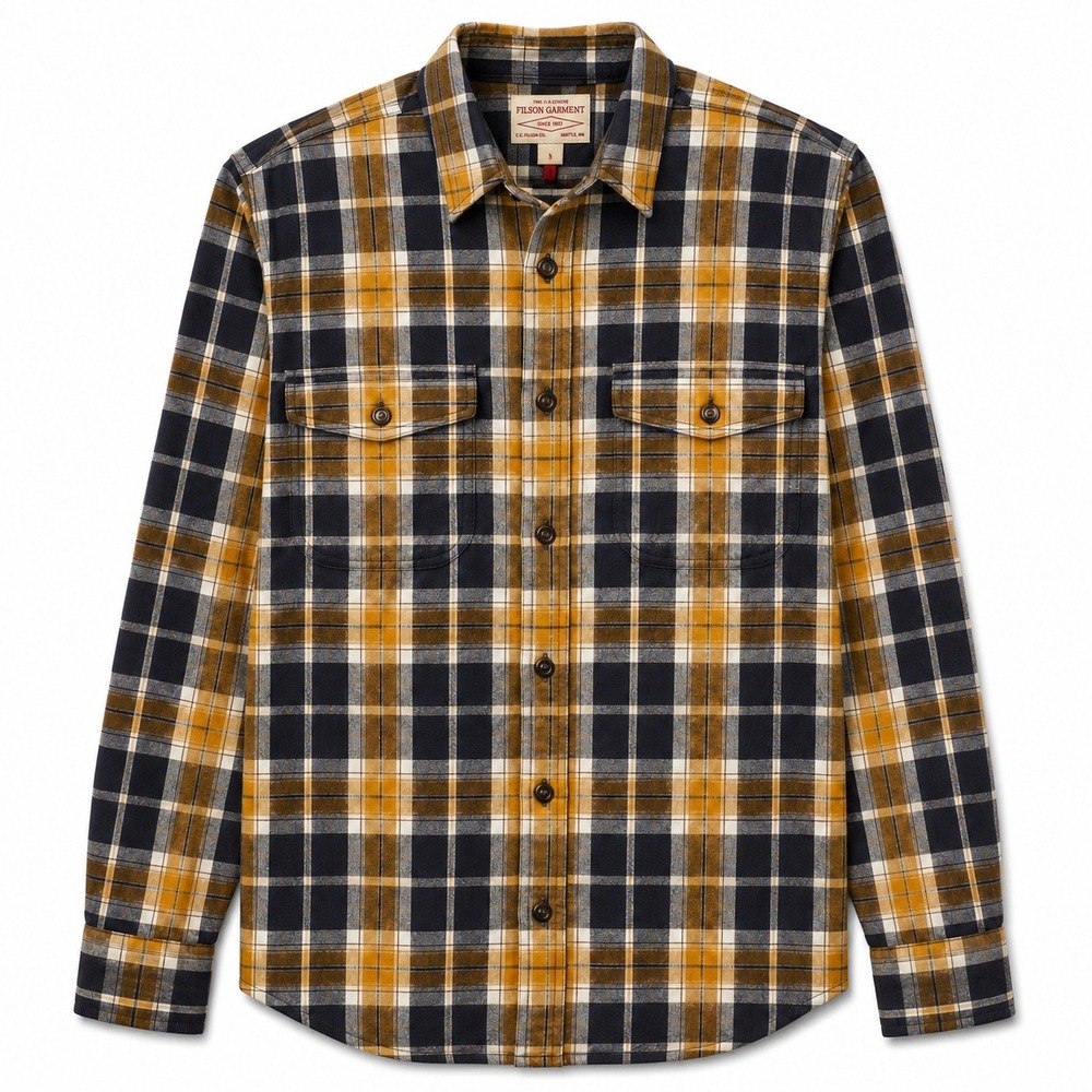 Filson Flannel Shirt Mens Small Plaid Cotton Long Sleeve Chest Pockets Outdoor